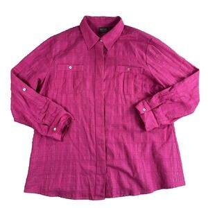 Additions Chicos Top Womens 3 Pink Button Up Metallic Roll Tab Semi Sheer Career